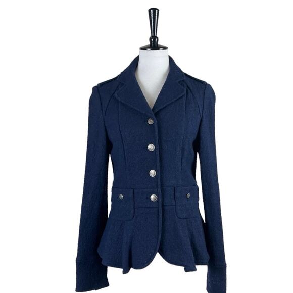 Elevenses Blazer 4 Button Closure Wool Blend Princess Seams Navy Blue Size 6 - Picture 13 of 13